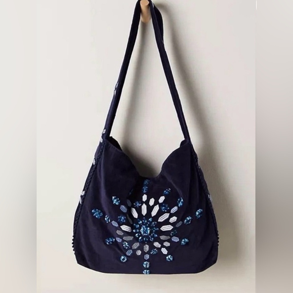 Free People Embroidered Velvet Valera Tote Bag NWOT - Picture 3 of 9